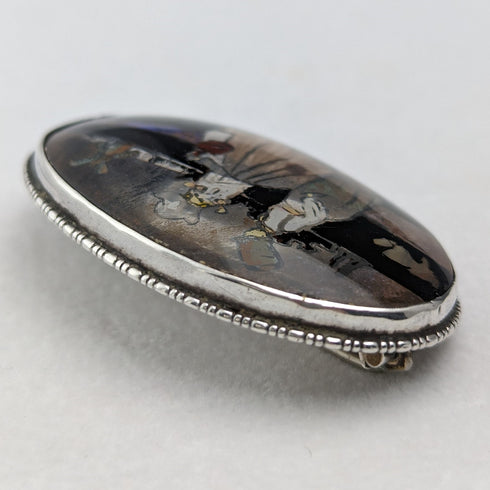 Antique Dutch landscape with butterfly wings silver brooch